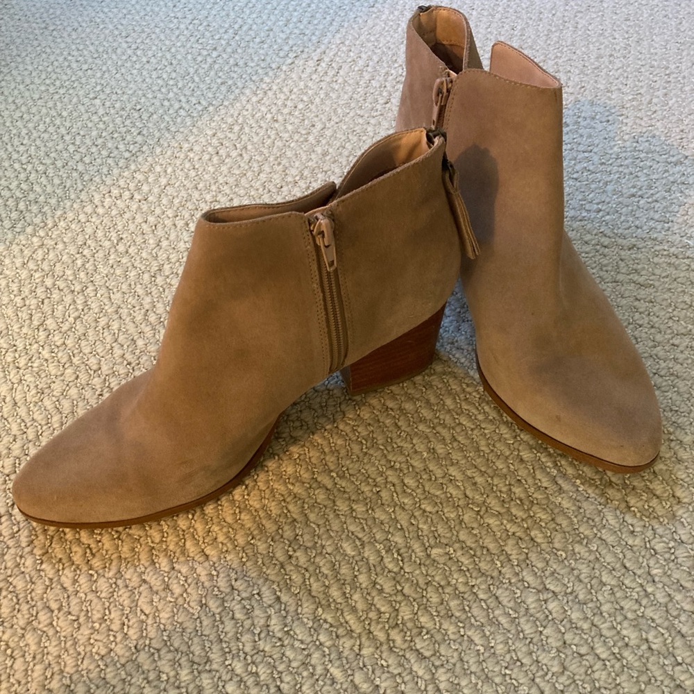 Tan suede, low cut boots by Sole Society. Size 101
